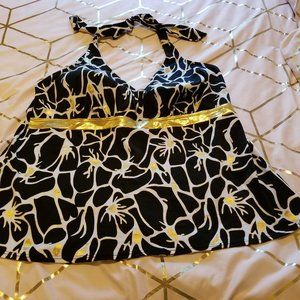 Black, White & Gold tankini and Swim Skirt.
